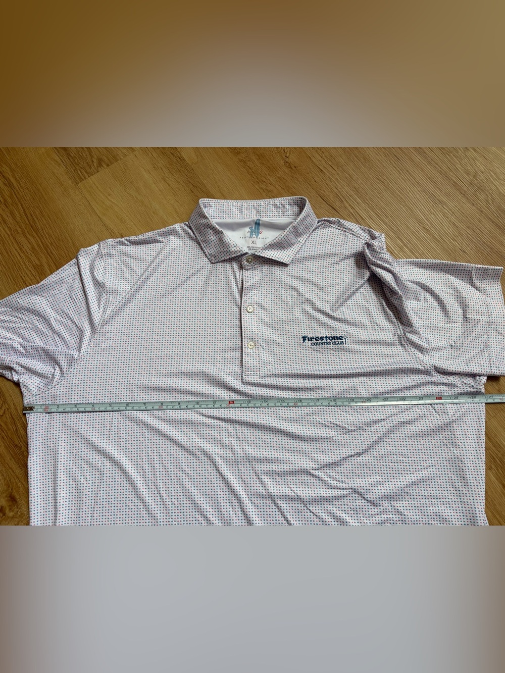 johnnie-O white pink blue Microdot Polo Golf Shirt Firestone Country Club XL - Picture 6 of 7